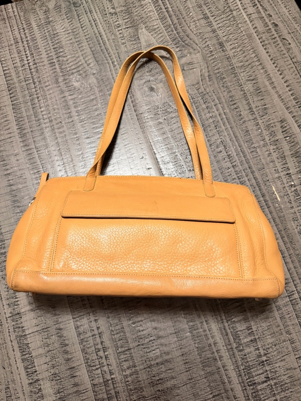 Monsac Tan Leather Shoulder Bag with Front Flap